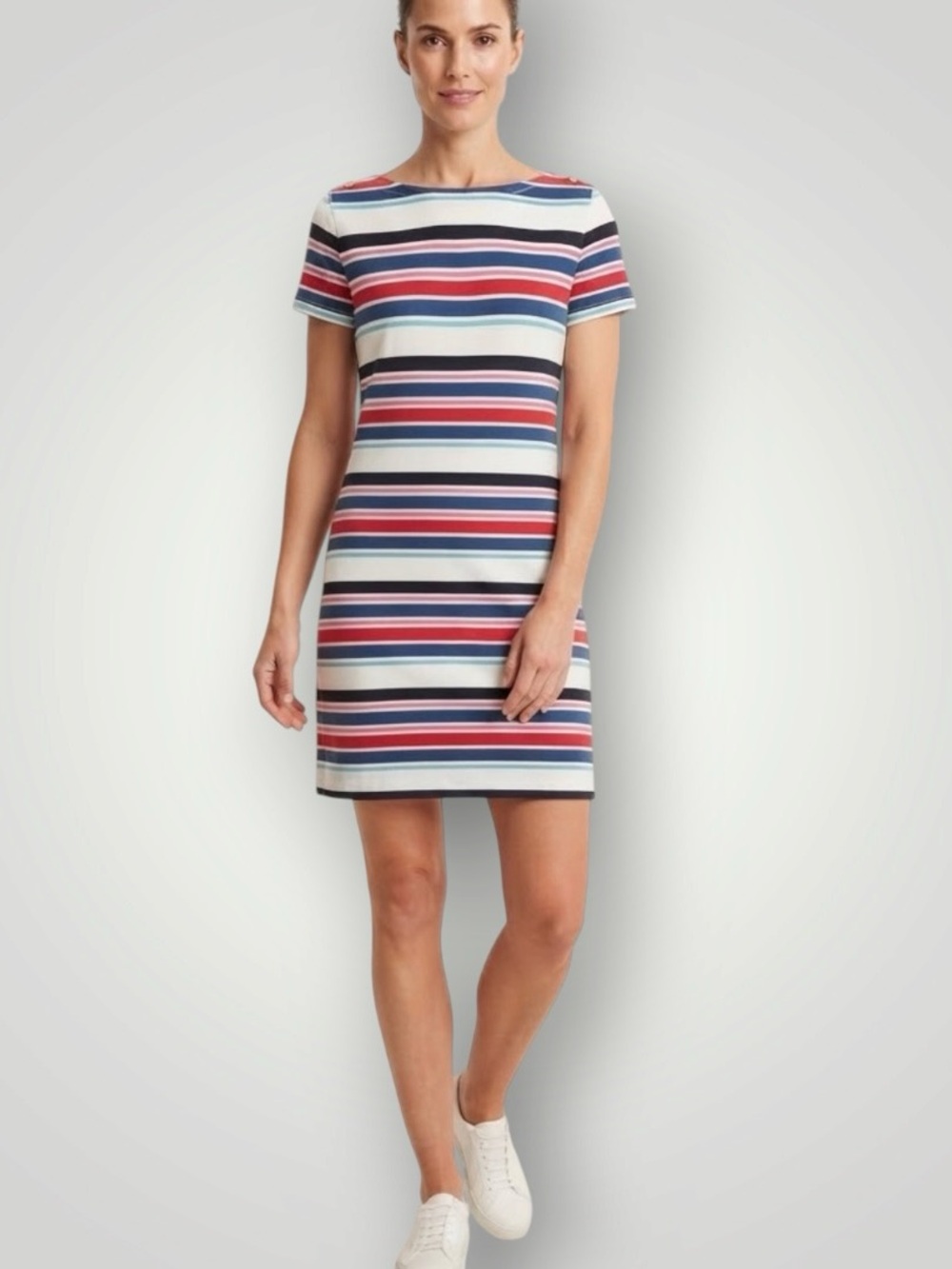 Tommy Hilfiger Casual Boatneck Striped Cotton Shift Dress Women’s L Blue/White